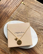 Load image into Gallery viewer, Womans-gold-handstamped-found-necklace-jigsaw-piece
