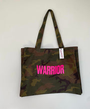 Load image into Gallery viewer, warrior-large-camoflage-tote-bag-strong-woman-tote-bag-camoflage-gym-bag
