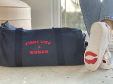 Load image into Gallery viewer, Fight like a woman vintage canvas barrel bag
