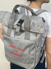 Load image into Gallery viewer, women&#39;s backpack-fight like a woman - woman wearing backpack

