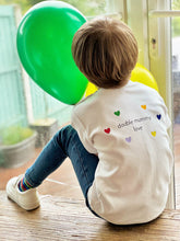 Load image into Gallery viewer, little-boy-sitting-double-mummy-love-slogan-tshirt-balloons
