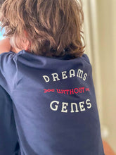 Load image into Gallery viewer, Boy-back-of-head-navy-t-shirt-dreams-without-genes-pyjama-top--one-of-the-items-from-the-adoption-clothing-range-from-notafictionalmum
