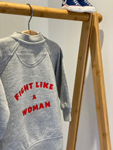 Load image into Gallery viewer, Fight-like-a-woman-red-slogan-grey-bomber-jacket
