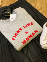 Load image into Gallery viewer, Fight-like-a-woman-red-printed-logo-grey-sweatshirt-fashion-style
