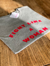 Load image into Gallery viewer, Womens-fight-like-a-woman-adoption-t-shirt-red-print-slogan
