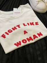 Load image into Gallery viewer, White-fight-like-a-woman-adoption-t-shirt-nfm
