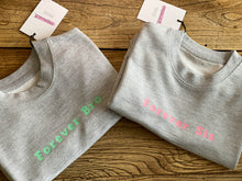 Load image into Gallery viewer, Grey-sweatshirts-with-forever-bro-forever-sis-slogan

