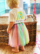 Load image into Gallery viewer, Child-wearing-forever-white-tshirt-rainbow-tuttu
