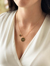 Load image into Gallery viewer, Womans-neck-gold-handstamped-found-necklace-jigsaw-piece
