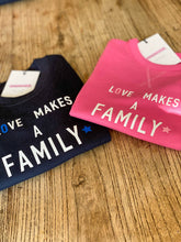 Load image into Gallery viewer, Kids-sweatshirt-pink-blue-love-makes-a-family-adoption-top
