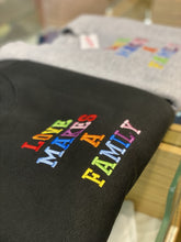 Load image into Gallery viewer, black-rainbow-colours-sweatshirt-adoption-sweatshort-love-sweatshirt-pride-sweatshirt
