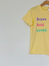 Load image into Gallery viewer, kids-brave-t-shirt-kids-bold-t-shirt-kids-loved-t-shirt-pastel-coloured-t-shirt
