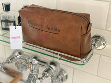 Load image into Gallery viewer, forever-daddy-brown-leather-washbag-on-bathroom-shelf
