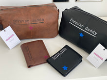 Load image into Gallery viewer, forever-daddy-personalised-washbag-wallets-brown-leather-black-leather
