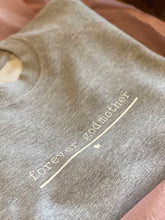 Load image into Gallery viewer, grey-sweatshirt-forever-godmother-white-lettering
