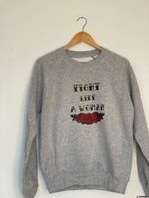 Load image into Gallery viewer, feminist-fight-like-a-woman-grey-sweatshirt
