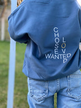 Load image into Gallery viewer, blue-kids-hoodie-wanted-chosen-loved-notafictionalmum

