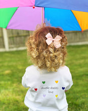 Load image into Gallery viewer, double-daddy-love-kids-LGBTQ+-tshirt-one-of-the-items-from-the-adoption-clothing-range-from-notafictionalmum-rainbow-hearts-and-umbrella
