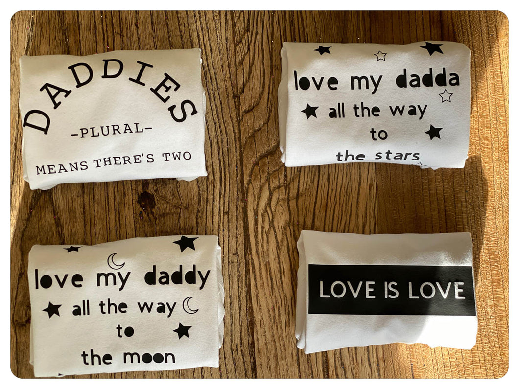 Adoption baby gifts - Love is love set of four babygrows