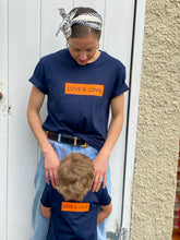 Load image into Gallery viewer, women-boy-wearing-love-is-love-matching-t-shirts-navy-blue
