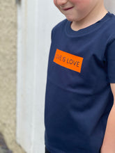 Load image into Gallery viewer, love-is-love-t-shirt-navy-orange-slogan-kids-adoption-clothing
