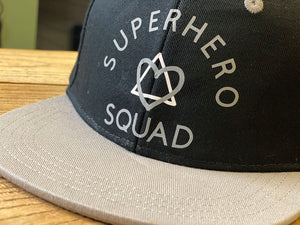 kids-grey-black-baseball-cap-superhero-squad-slogan-close-up
